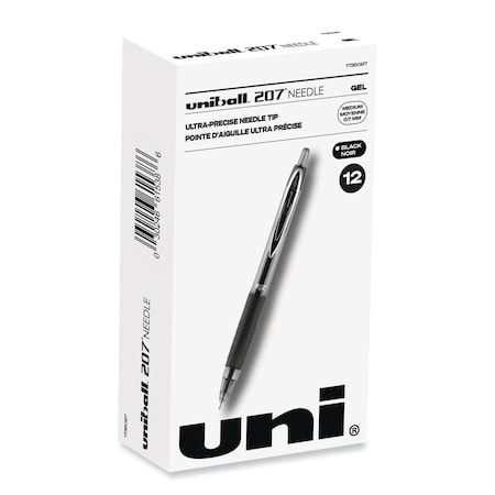 Uni-Ball Signo 207 Needle Point Retractable Gel Pen, 0.7mm, Black, PK12 1736097